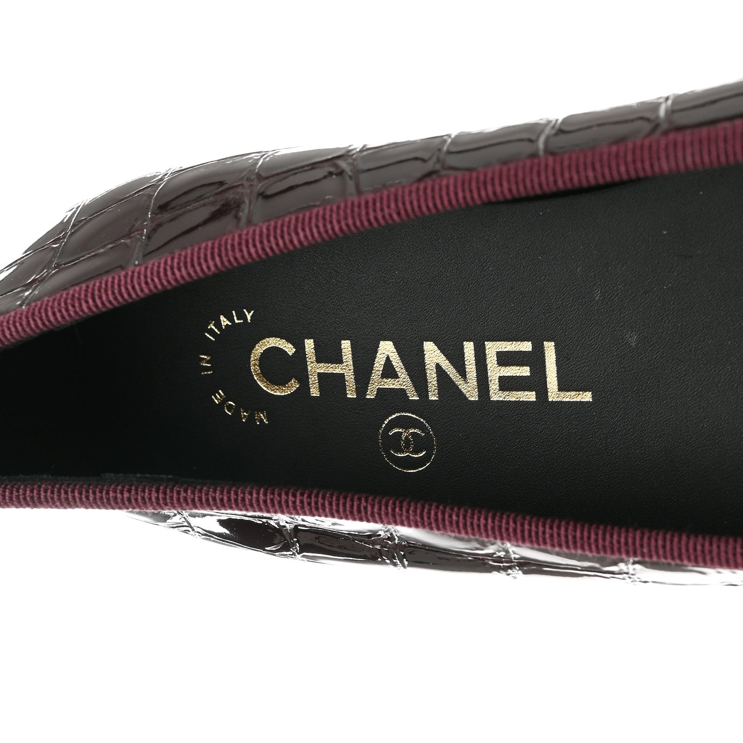 Patent Calfskin Crocodile Embossed Ballerina Flats 37.5 Dark Burgundy Black
