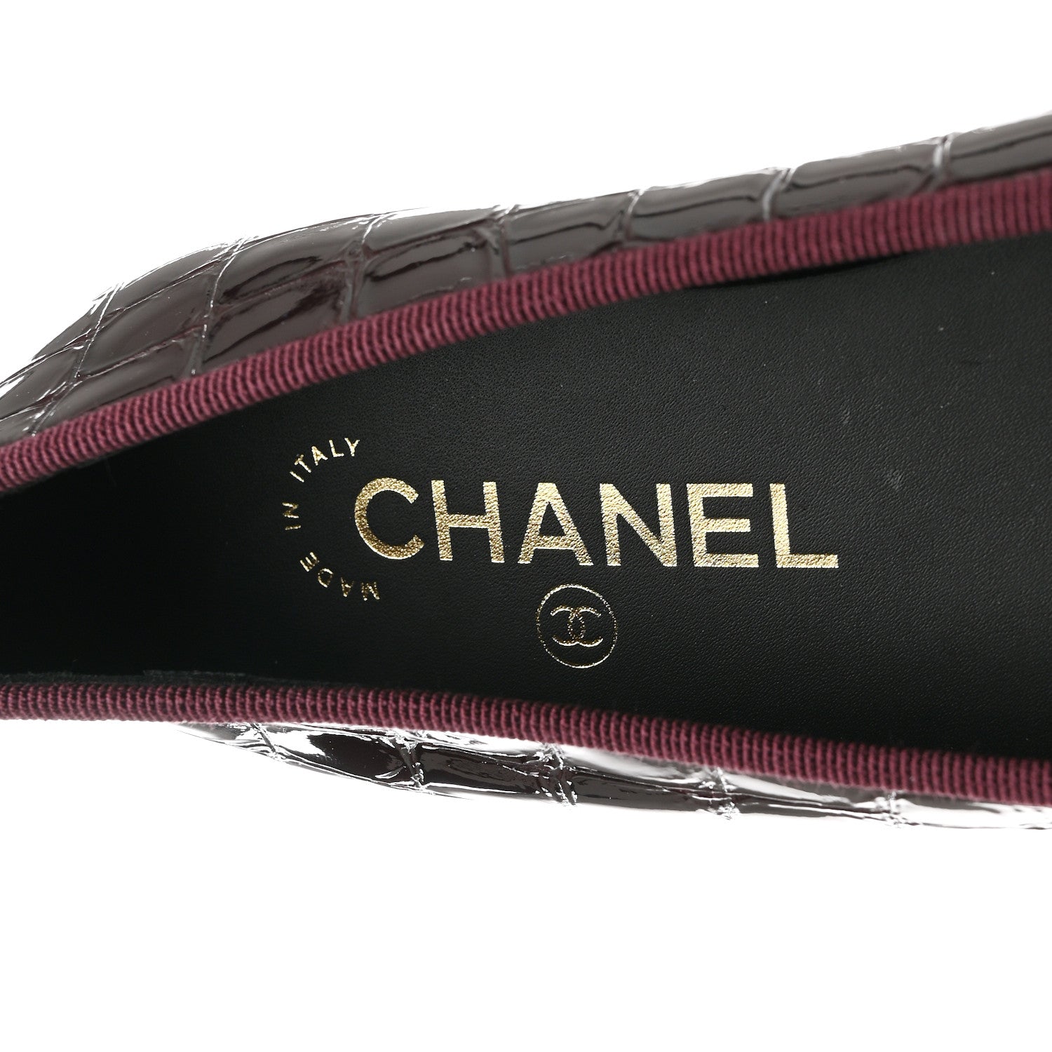 Chanel Patent Calfskin Crocodile Embossed Ballerina Flats 37.5 Dark Burgundy Black 8 of 10