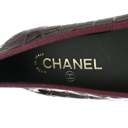 Chanel Patent Calfskin Crocodile Embossed Ballerina Flats 37.5 Dark Burgundy Black 8 of 10