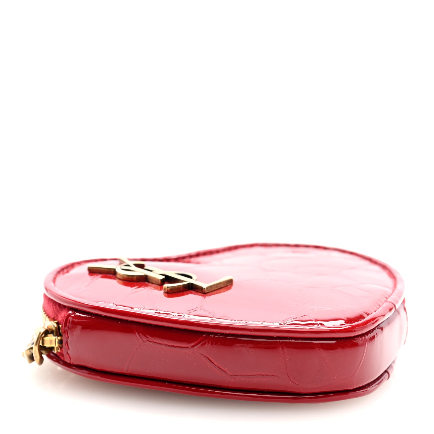Patent Crocodile Embossed Monogram Heart Key Pouch Rouge Eros