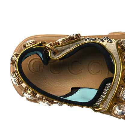 Gucci Silk Calfskin Mesh Crystal Embellished Studded Womens Aguru Sandals 36 Gold 7 of 9