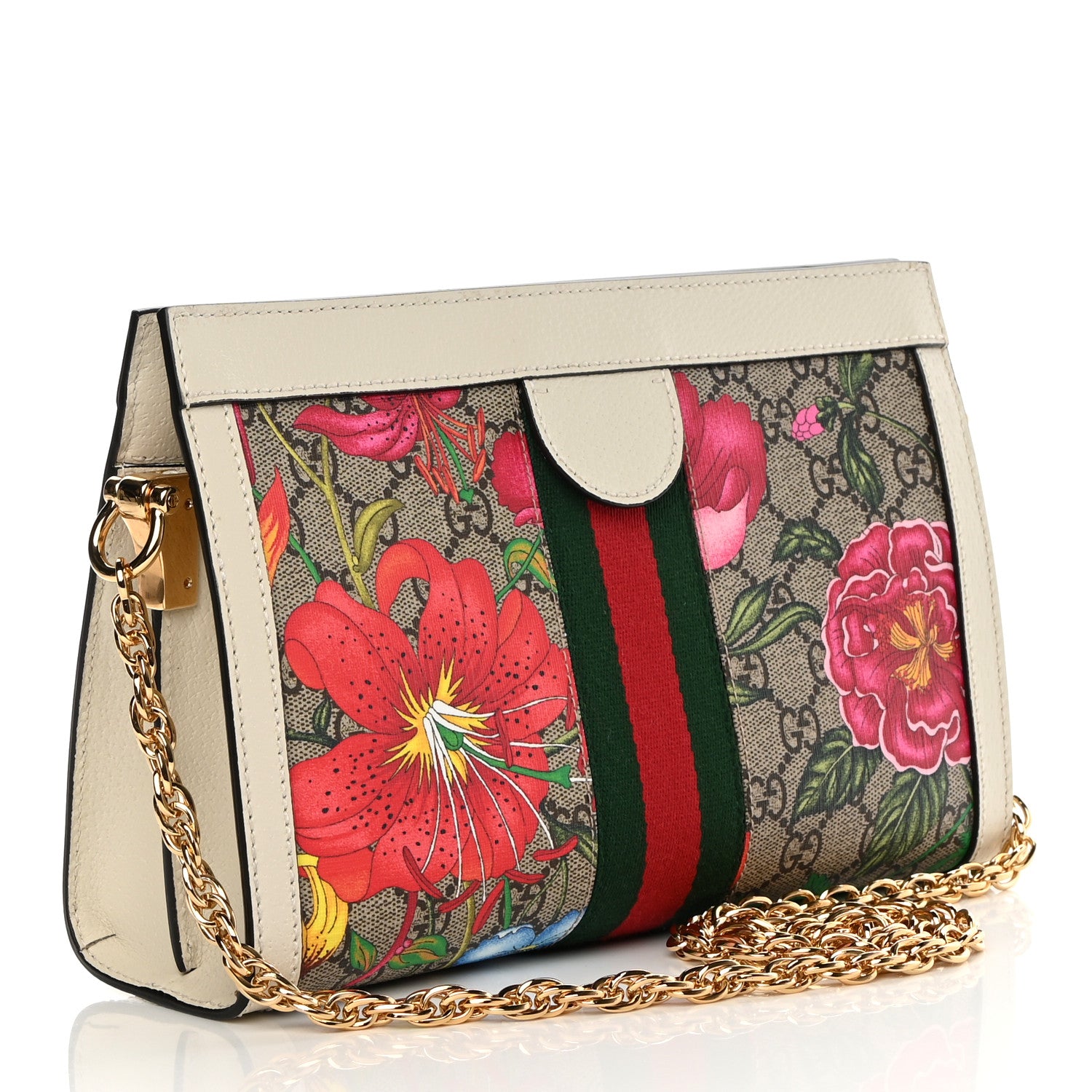 Gucci GG Supreme Monogram Flora Web Small Ophidia Chain Shoulder Bag White 3 of 11