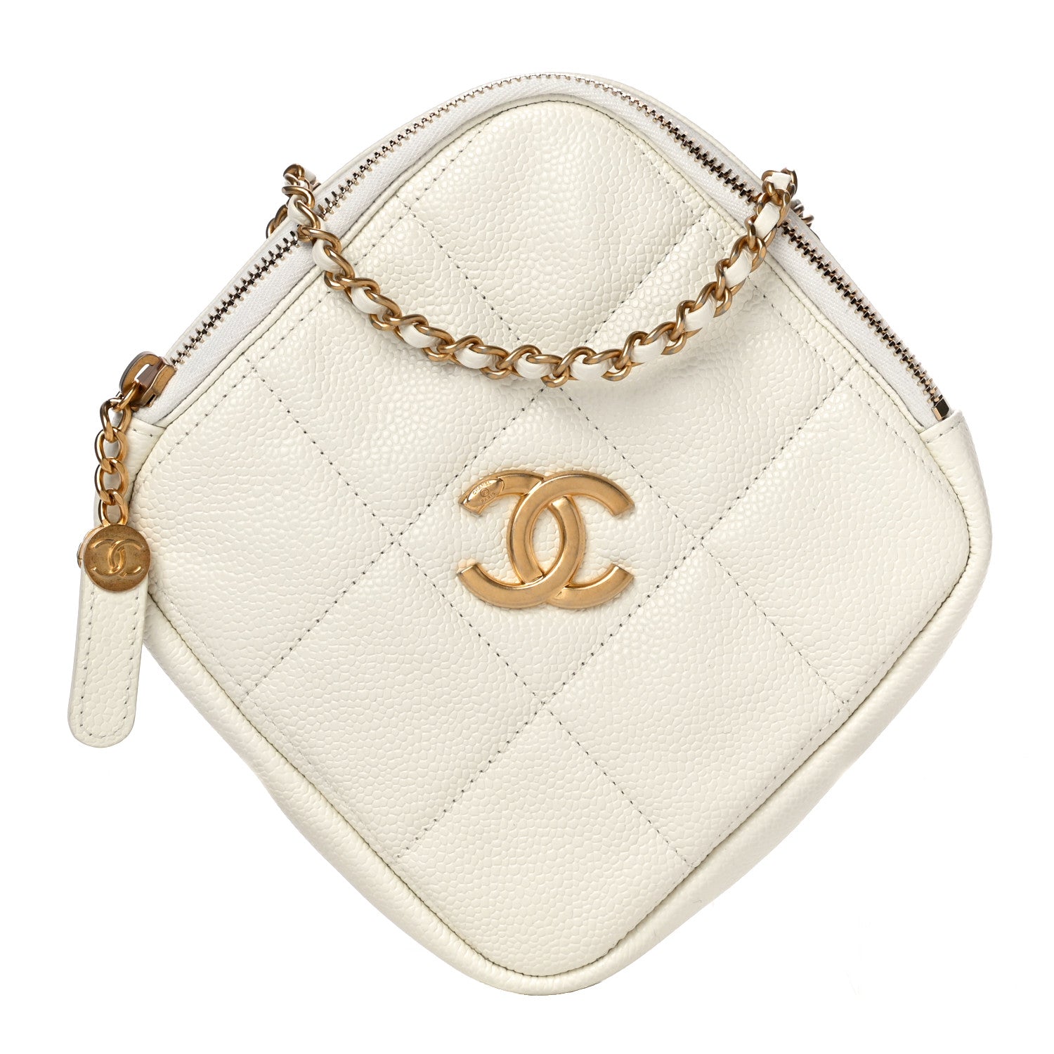 Chanel Caviar Quilted Diamond Clutch With Chain White 1 of 10