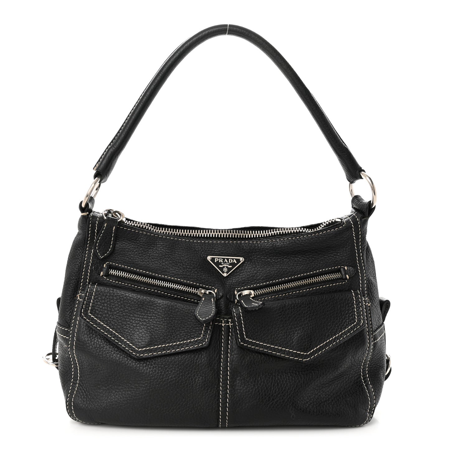 Vitello Front Pockets Shoulder Bag Black