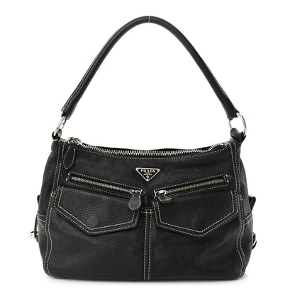 Prada Vitello Front Pockets Shoulder Bag Black 1 of 11