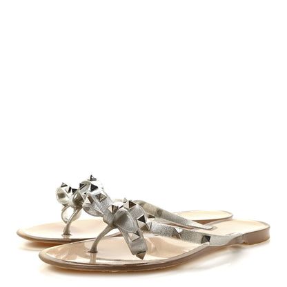 Valentino Garavani PVC Jelly Glitter Rockstud Bow Thong Sandals 39 Argento 4 of 8