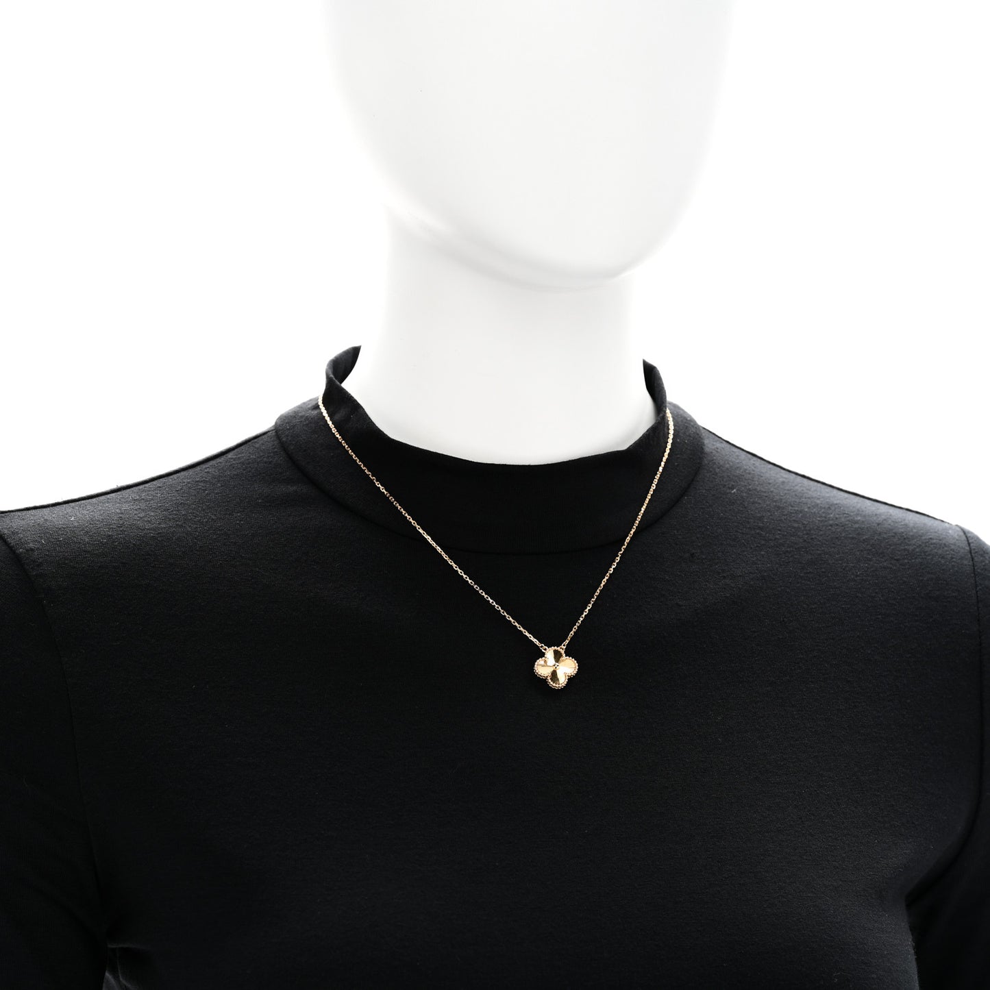 18K Yellow Gold Guilloche Vintage Alhambra Pendant Necklace
