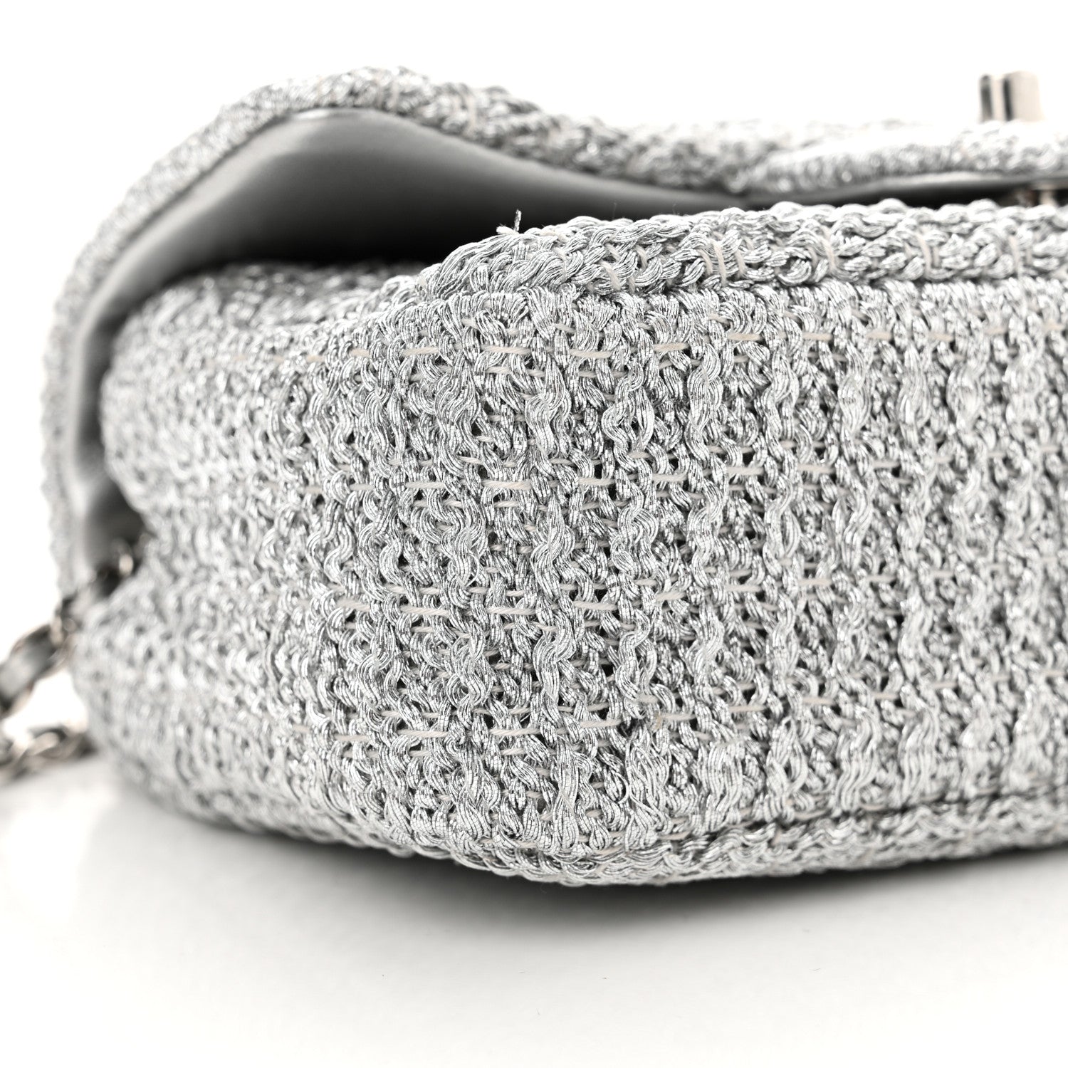 Chanel Metallic Woven Fabric Mini Rectangular Flap Silvery 9 of 11