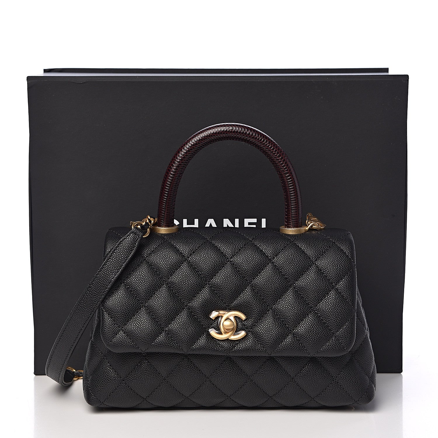 Chanel Caviar Lizard Embossed Quilted Mini Coco Handle Flap Black 11 of 11