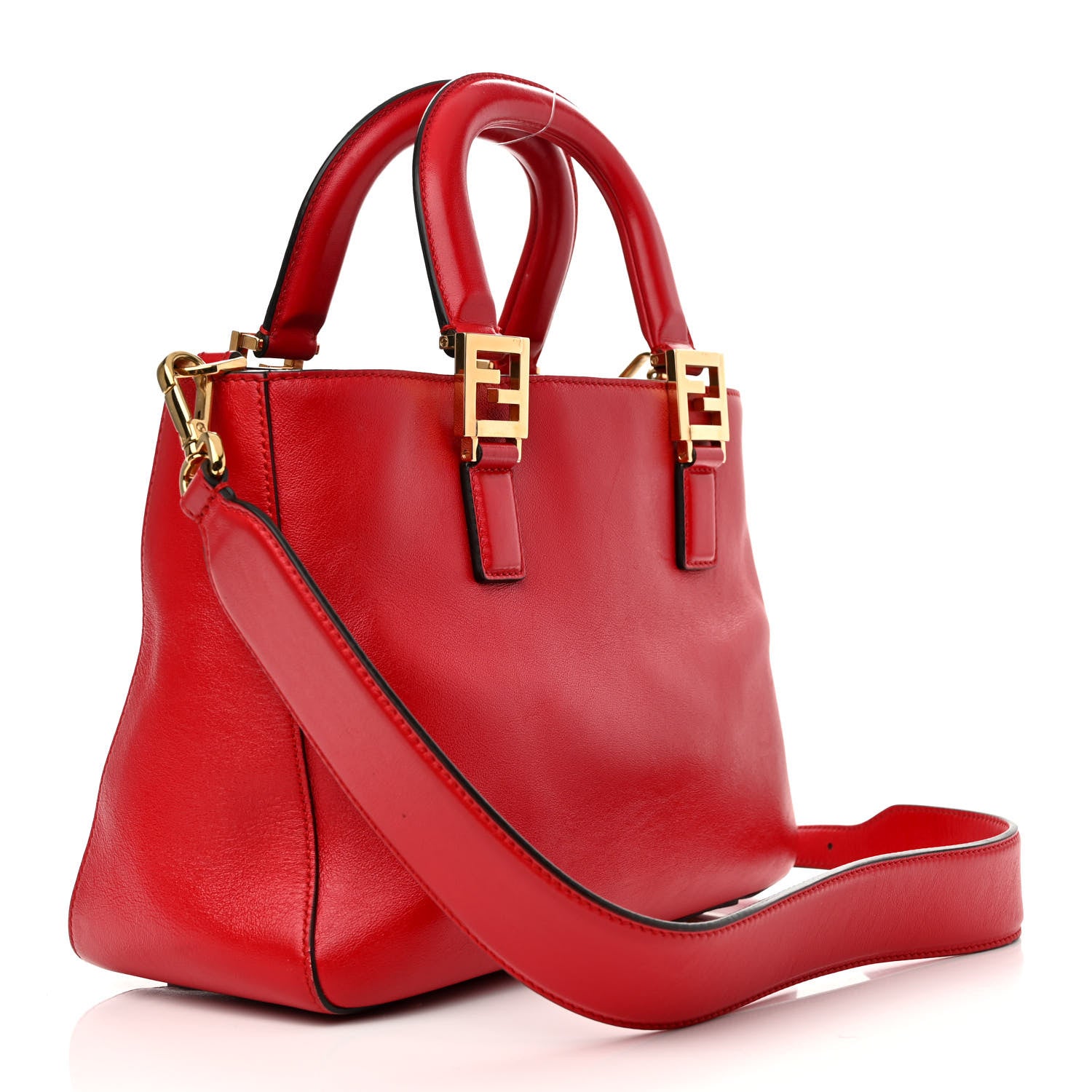Fendi Vitello Glacier Small FF Tote Rosso Cardinale 3 of 10