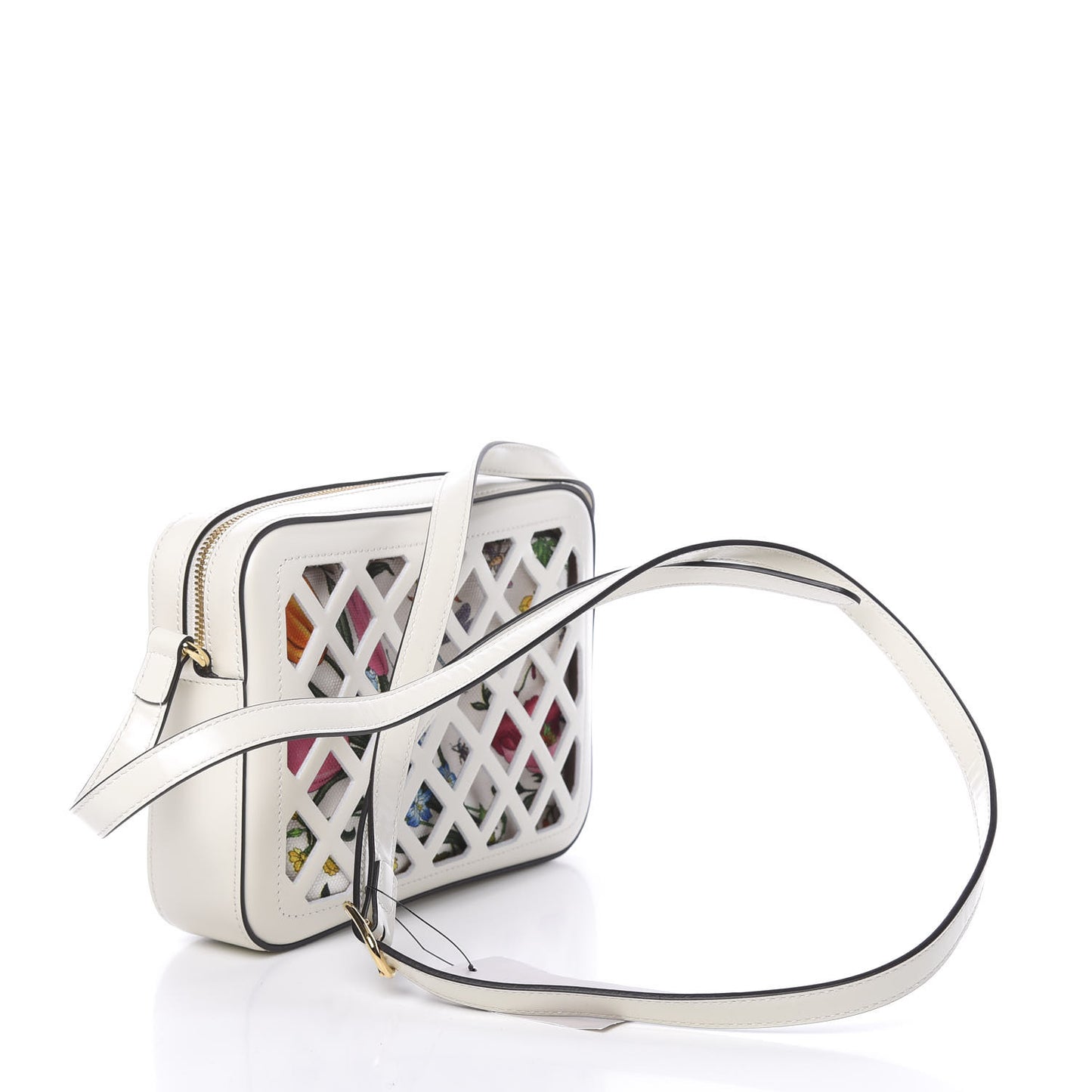 Canvas Calfskin Cutout Flora Floral Shoulder Bag White Multicolor