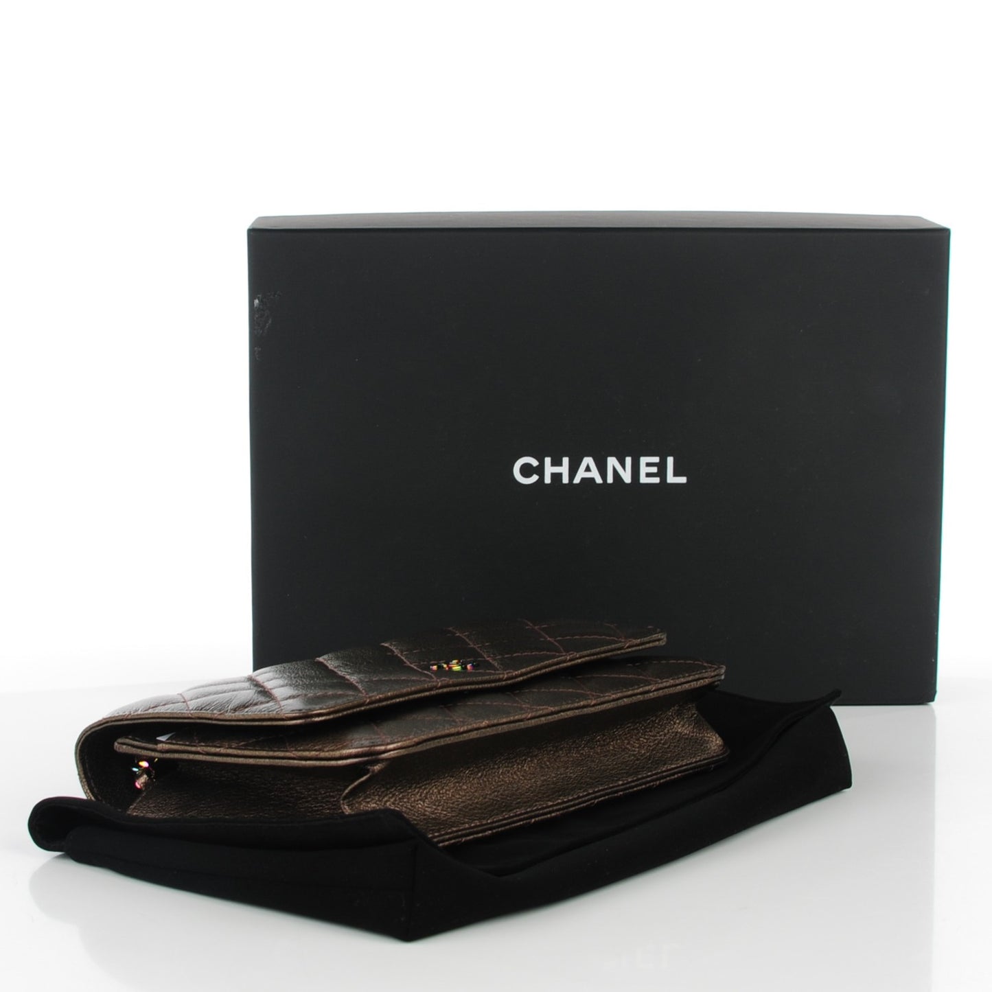 Iridescent Goatskin Quilted Wallet On Chain WOC Bronze