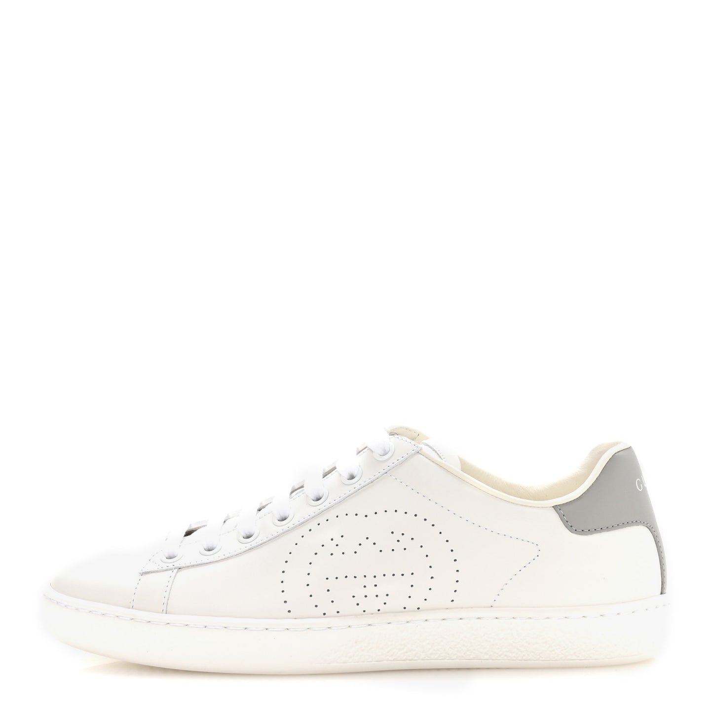 Calfskin Interlocking G Perforated Womens Ace Sneakers 37 White Grey Sky
