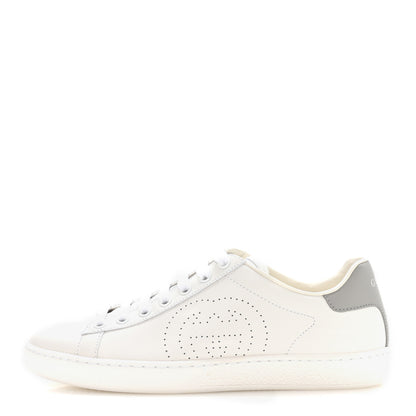 Gucci Calfskin Interlocking G Perforated Womens Ace Sneakers 37 White Grey Sky 1 of 9