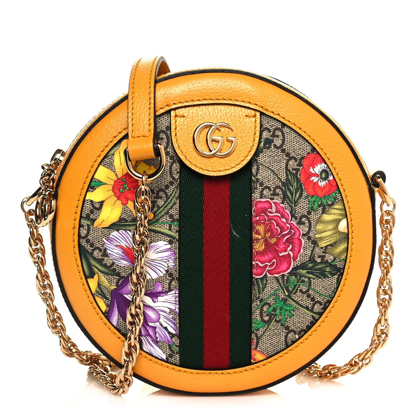 GG Supreme Monogram Flora Web Mini Ophidia Round Shoulder Bag Beige Multicolor Crop