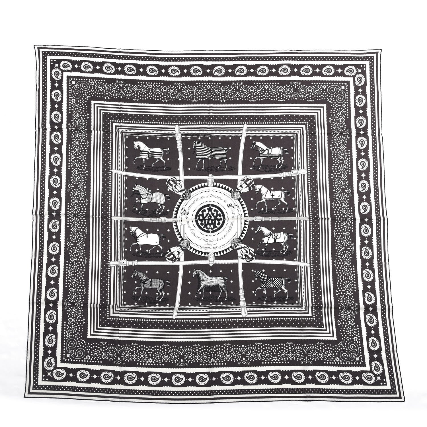 Hermes Cashmere Courvertures Et Tenues Shawl 140 Gris Taupe Black White 1 of 6