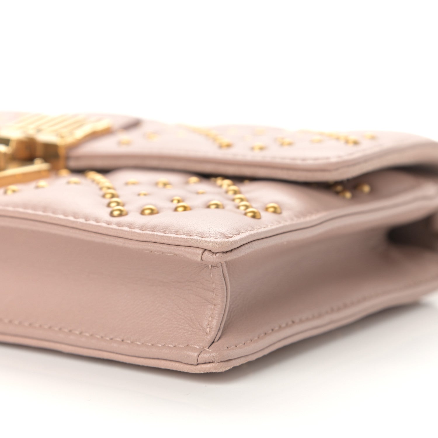 Christian Dior Lambskin Cannage Studded Dioraddict Wallet on Chain Clutch Nude 11 of 13