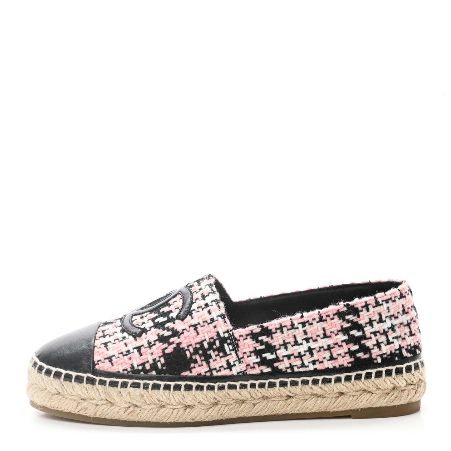 Tweed Lambskin CC Espadrilles 37 Pink Black