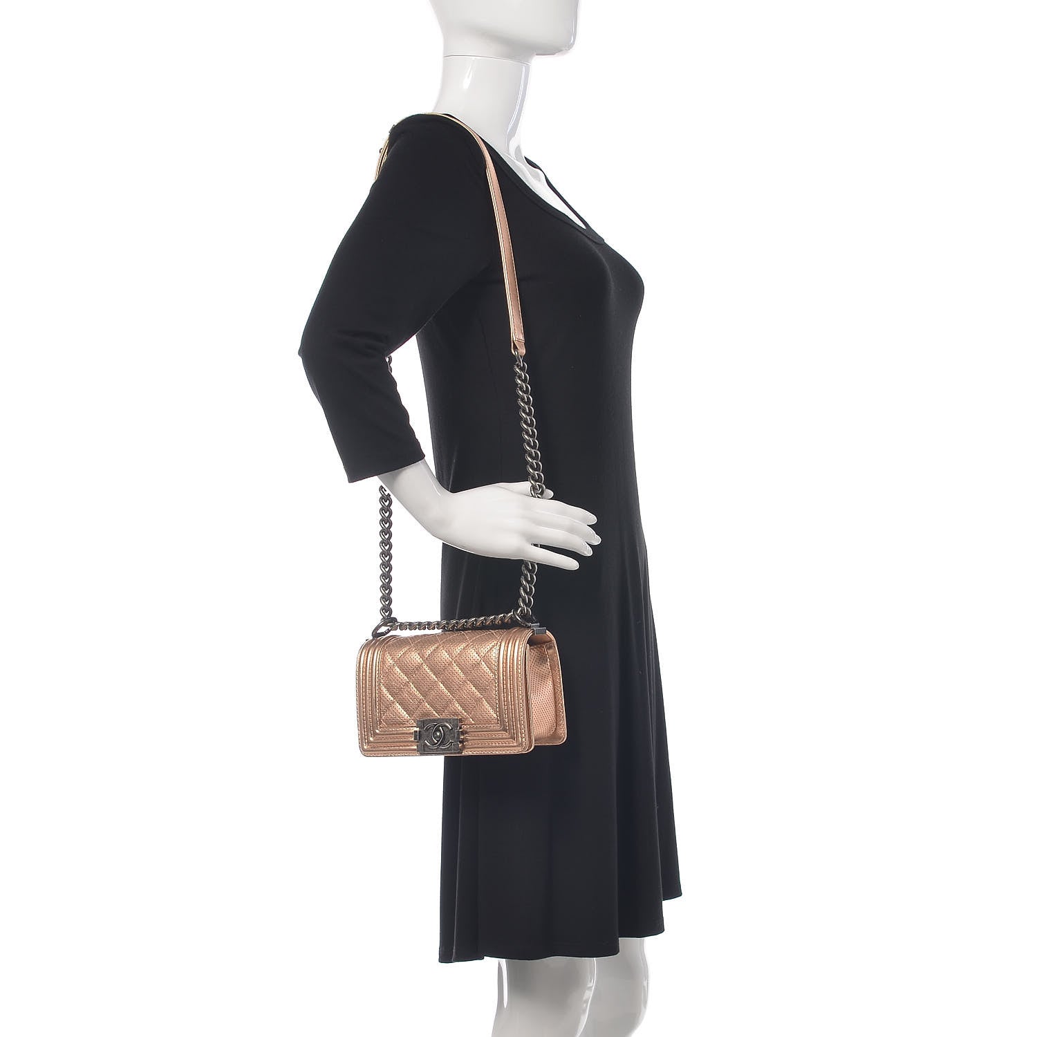 Chanel Metallic Calfskin Perforated Small Boy Flap Rose Gold 2 of 11