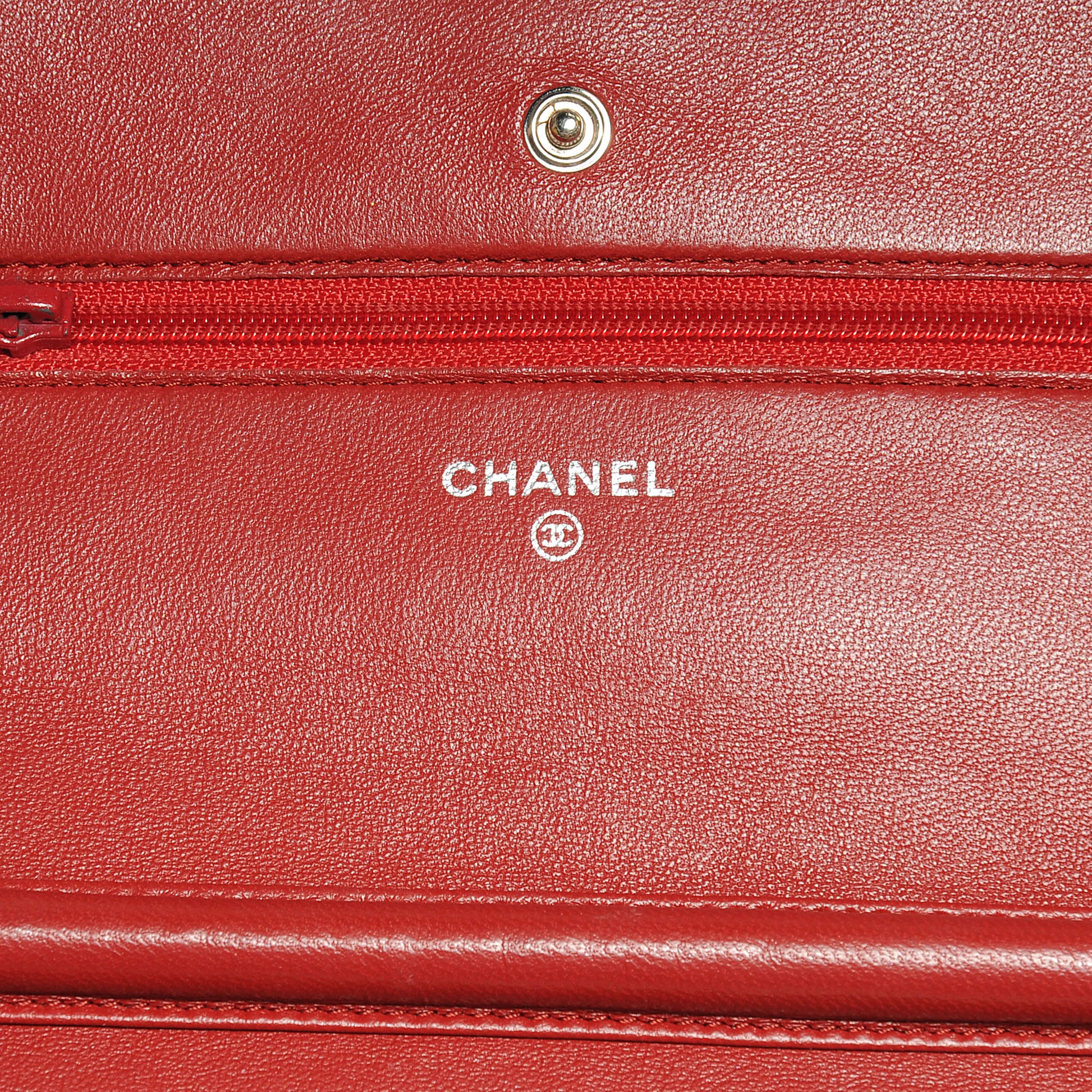 Chanel Lambskin Quilted Wallet On Chain WOC Red 5 of 8