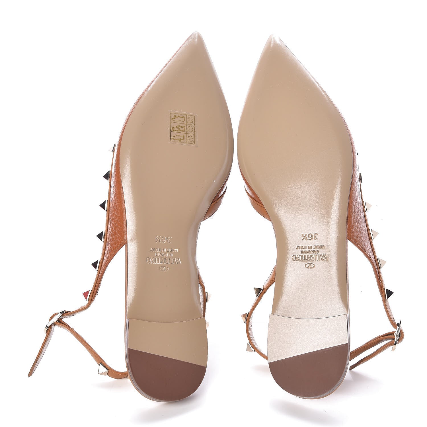 Valentino Garavani Pebbled Calfskin Rockstud Slingback Flats 36.5 Cuoio 5 of 10