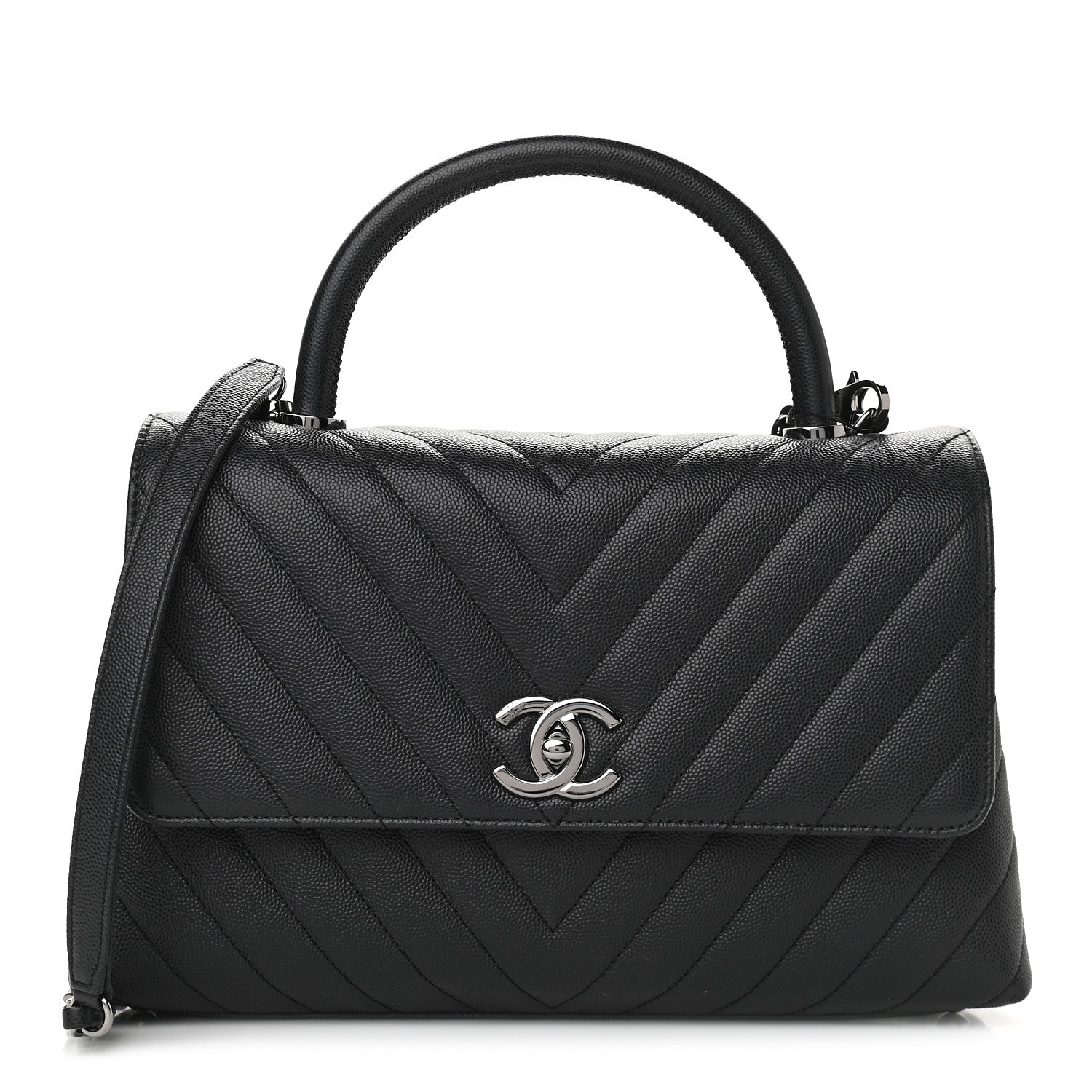 Chanel Caviar Chevron Quilted Small Coco Handle Flap Dark Grey 1 of 9
