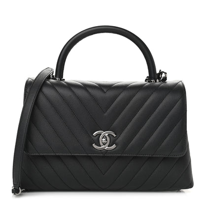 Chanel Caviar Chevron Quilted Small Coco Handle Flap Dark Grey 1 of 9
