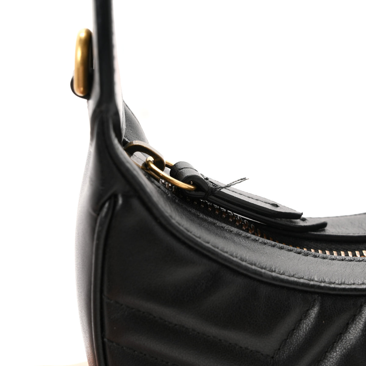 Gucci Calfskin Matelasse Chevron Mini GG Marmont Half Moon Hobo Black 11 of 11