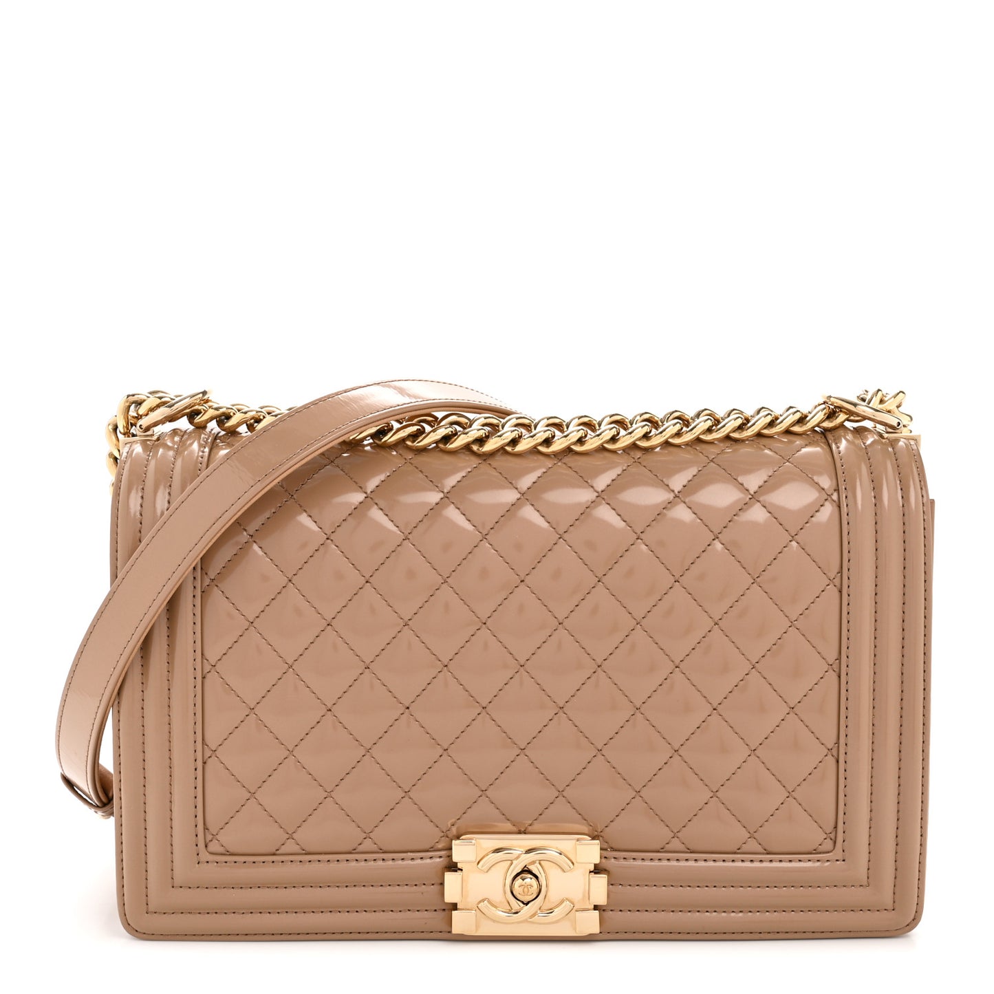 Iridescent Patent Calfskin New Medium Boy Flap Beige