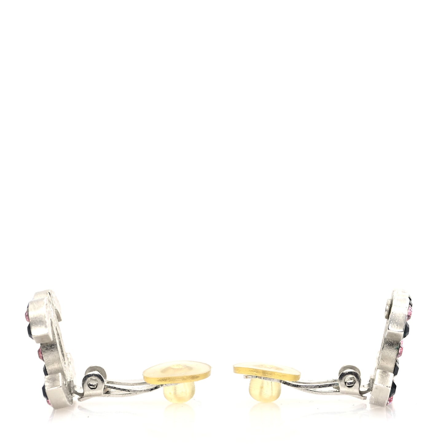 Crystal CC Clip on Earrings Silver Pink Black