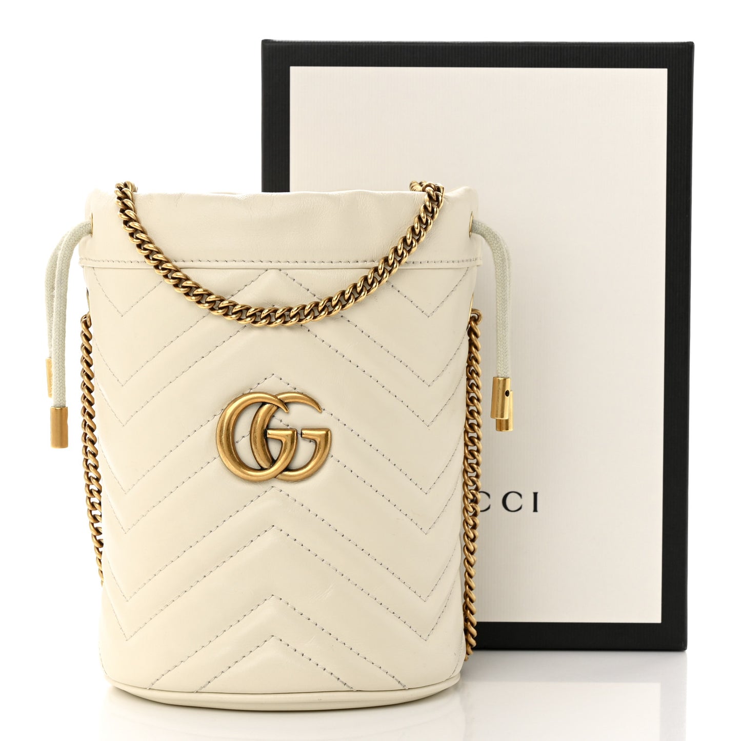 Calfskin Matelasse Mini GG Marmont 2.0 Bucket Bag White