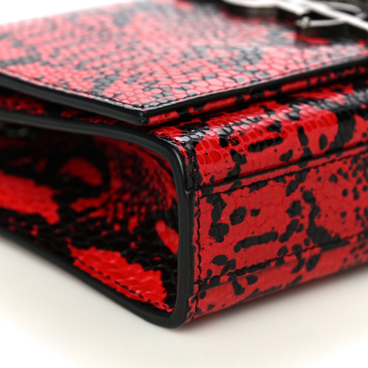 Saint Laurent Calfskin Snakeskin Embossed Small Classic Monogram Kate Tassel Satchel Red Black 7 of 8