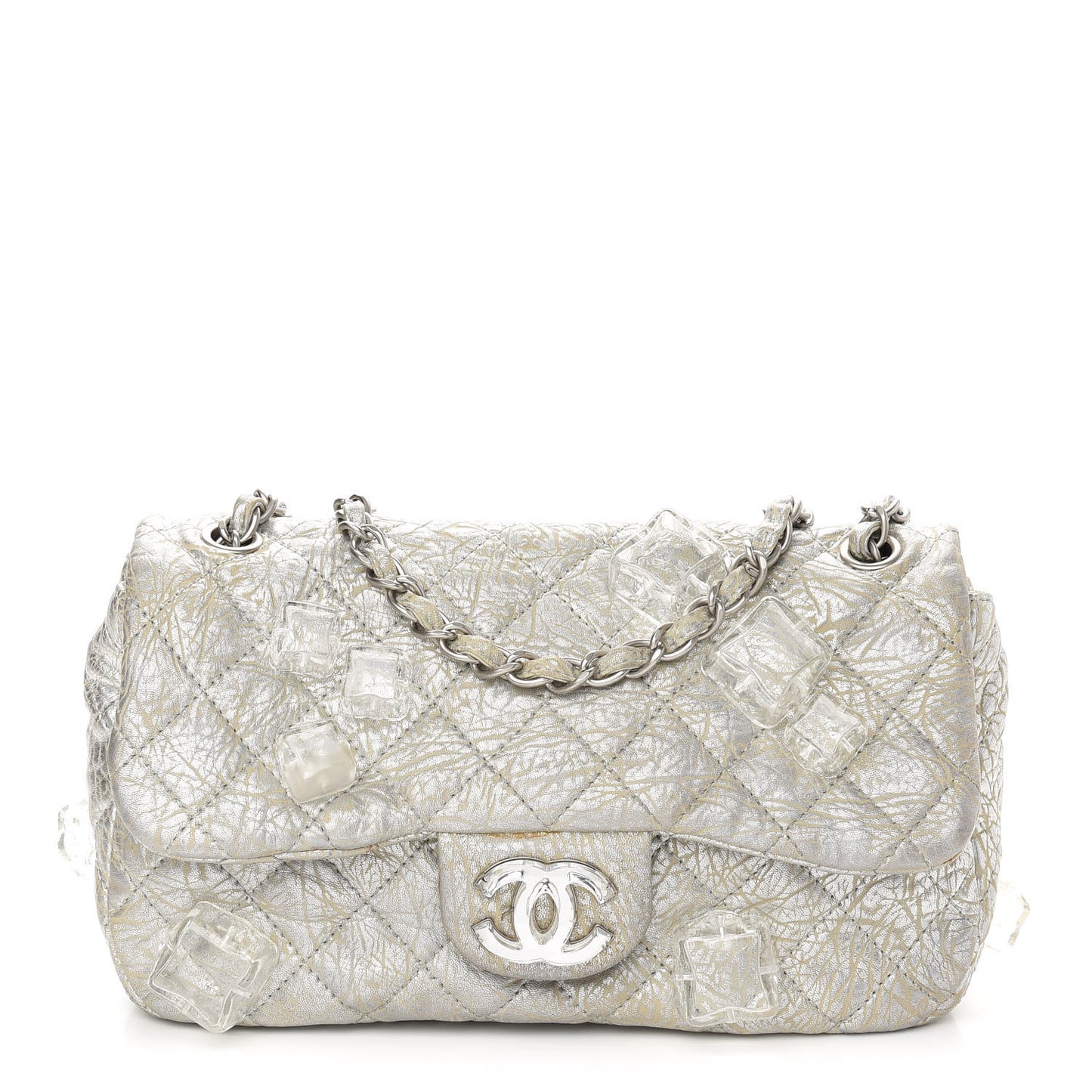 Calfskin Ice Cube On the Rocks Medium Flap Silver