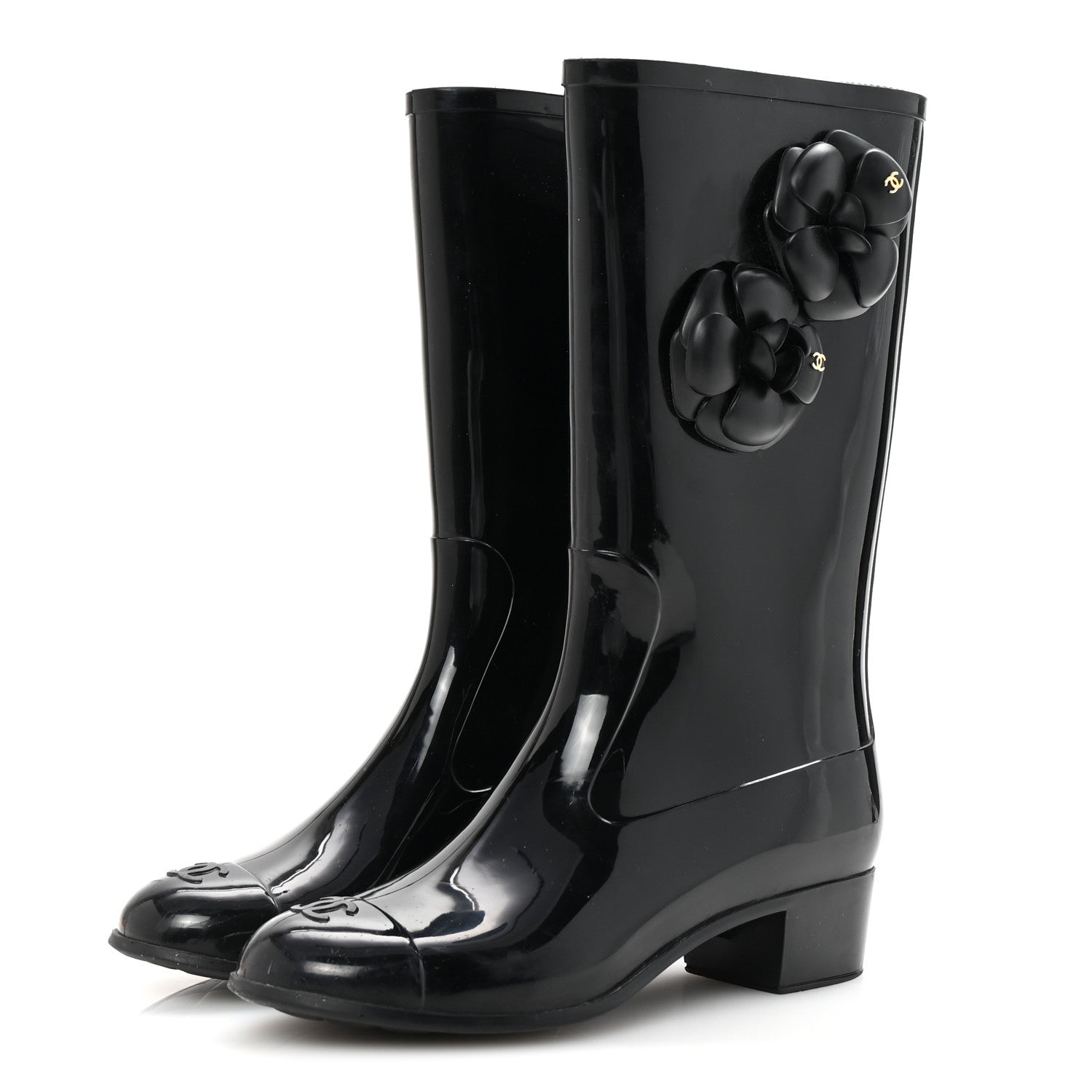 Chanel Rubber Camellia Rain Boots 39 Black 4 of 7
