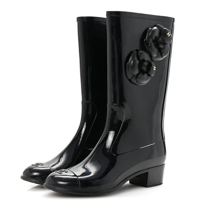 Chanel Rubber Camellia Rain Boots 39 Black 4 of 7