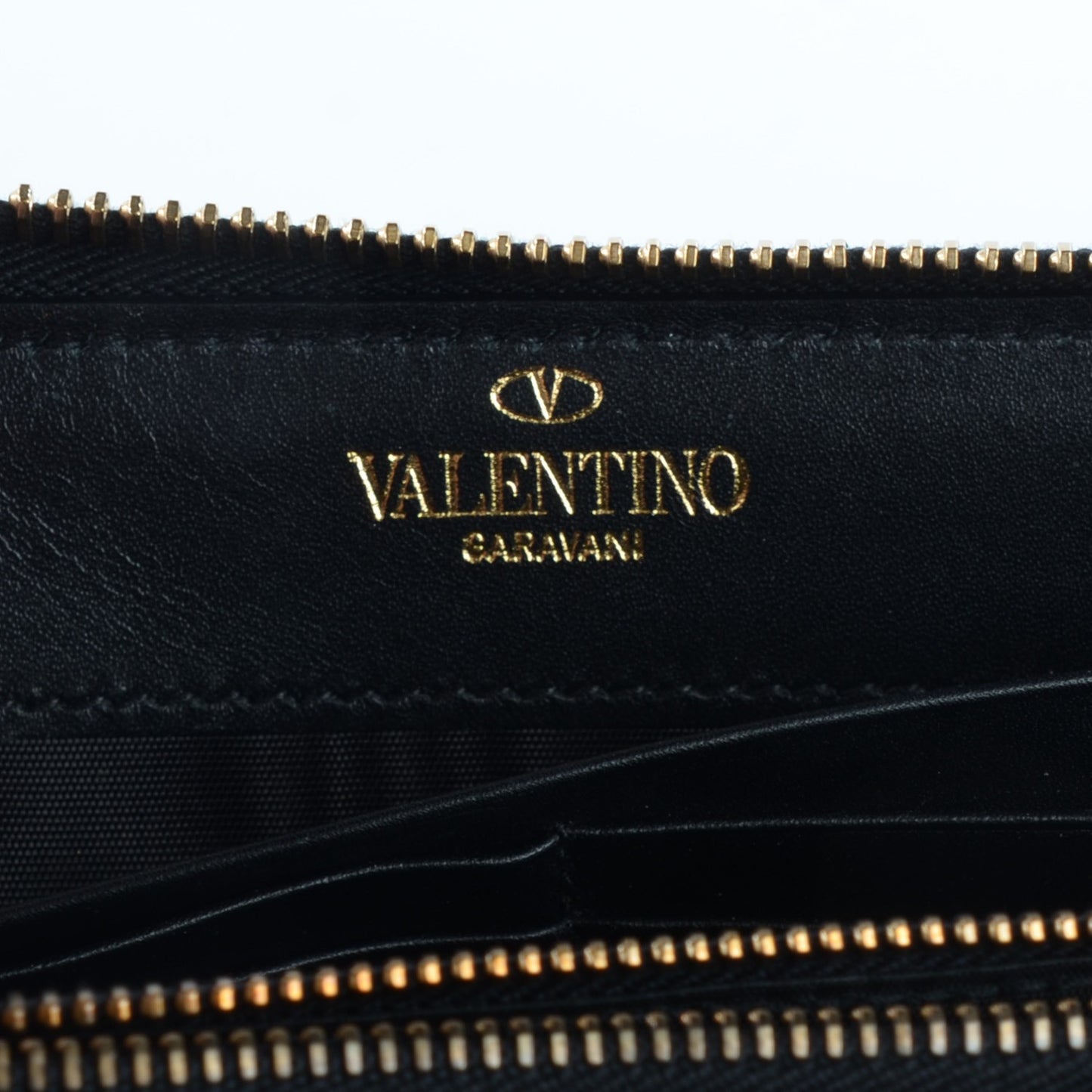 Calfskin Rockstud Zip Around Wallet Black
