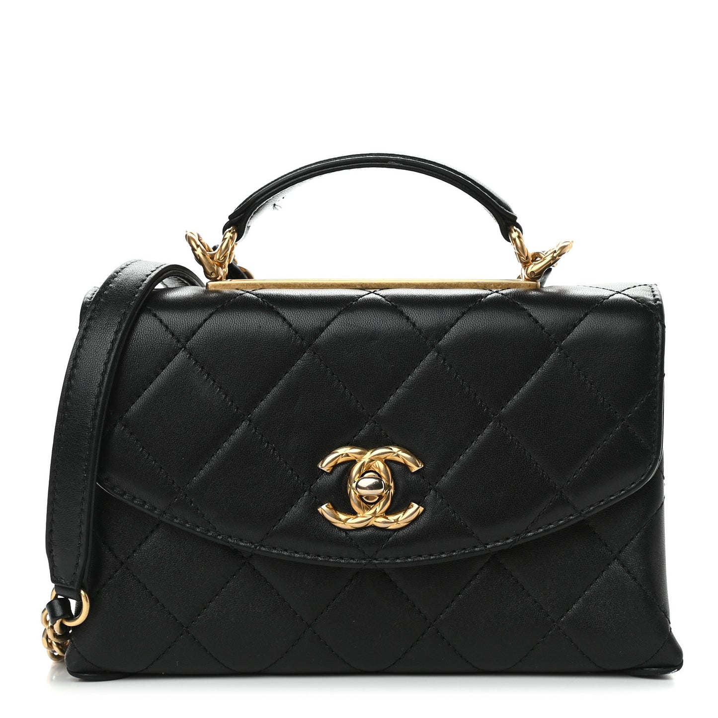 Lambskin Quilted Mini Trendy Spirit Top Handle Flap Black