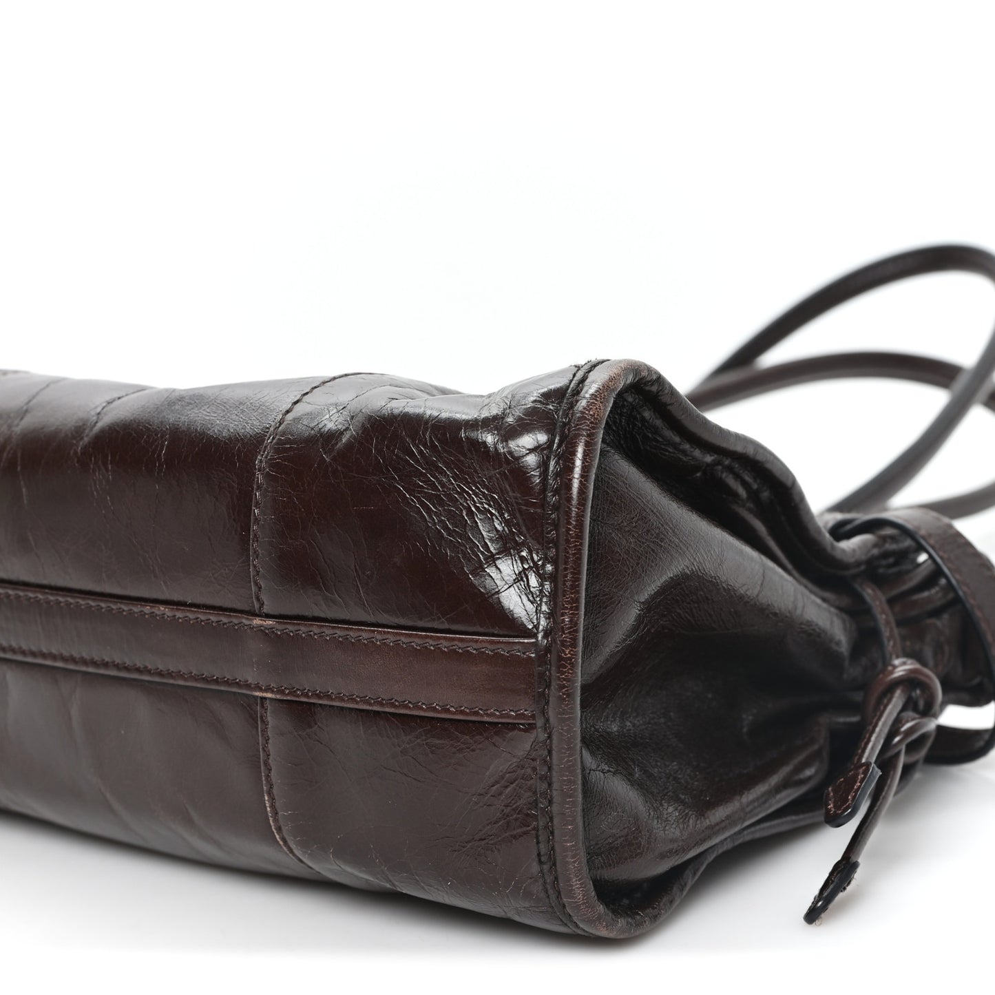 Glossy Calfskin Triangle Medium Bonnie Shoulder Bag Dark Brown