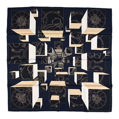 Hermes Silk Springs Springs Scarf 90 Bleu Black Beige White 1 of 3
