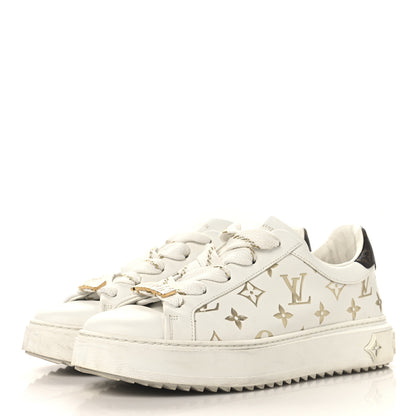 Louis Vuitton Calfskin Monogram Debossed Time Out Sneakers 39.5 White Gold 4 of 9
