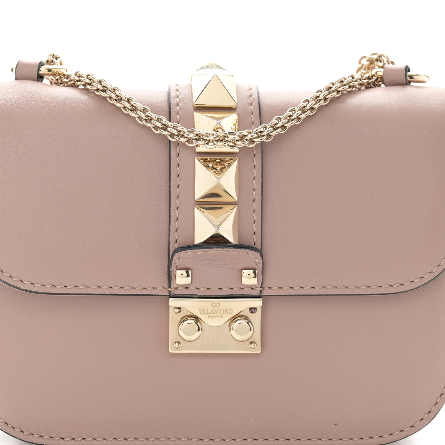 Vitello Small Glam Lock Rockstud Flap Poudre