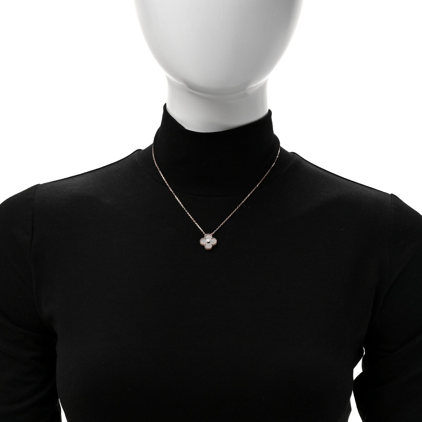 18K Rose Gold Diamond Silver Obsidian Vintage Alhambra Pendant Necklace