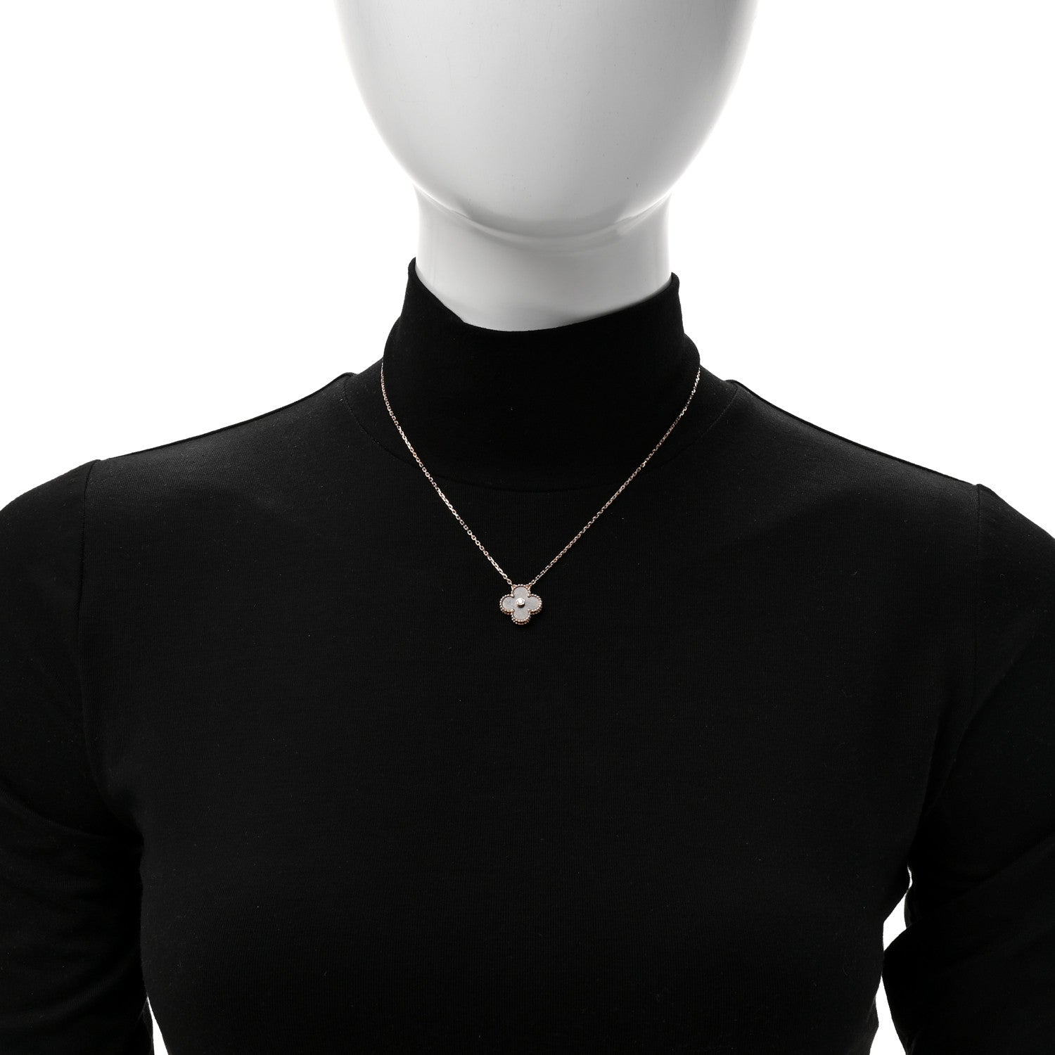 Van Cleef & Arpels 18K Rose Gold Diamond Silver Obsidian Vintage Alhambra Pendant Necklace 2 of 6