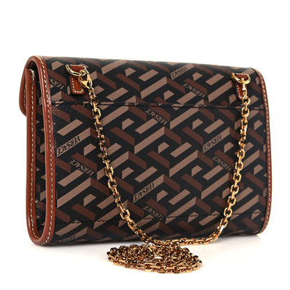 Versace Coated Canvas La Greca Signature Wallet On Chain Black Caramel 3 of 14