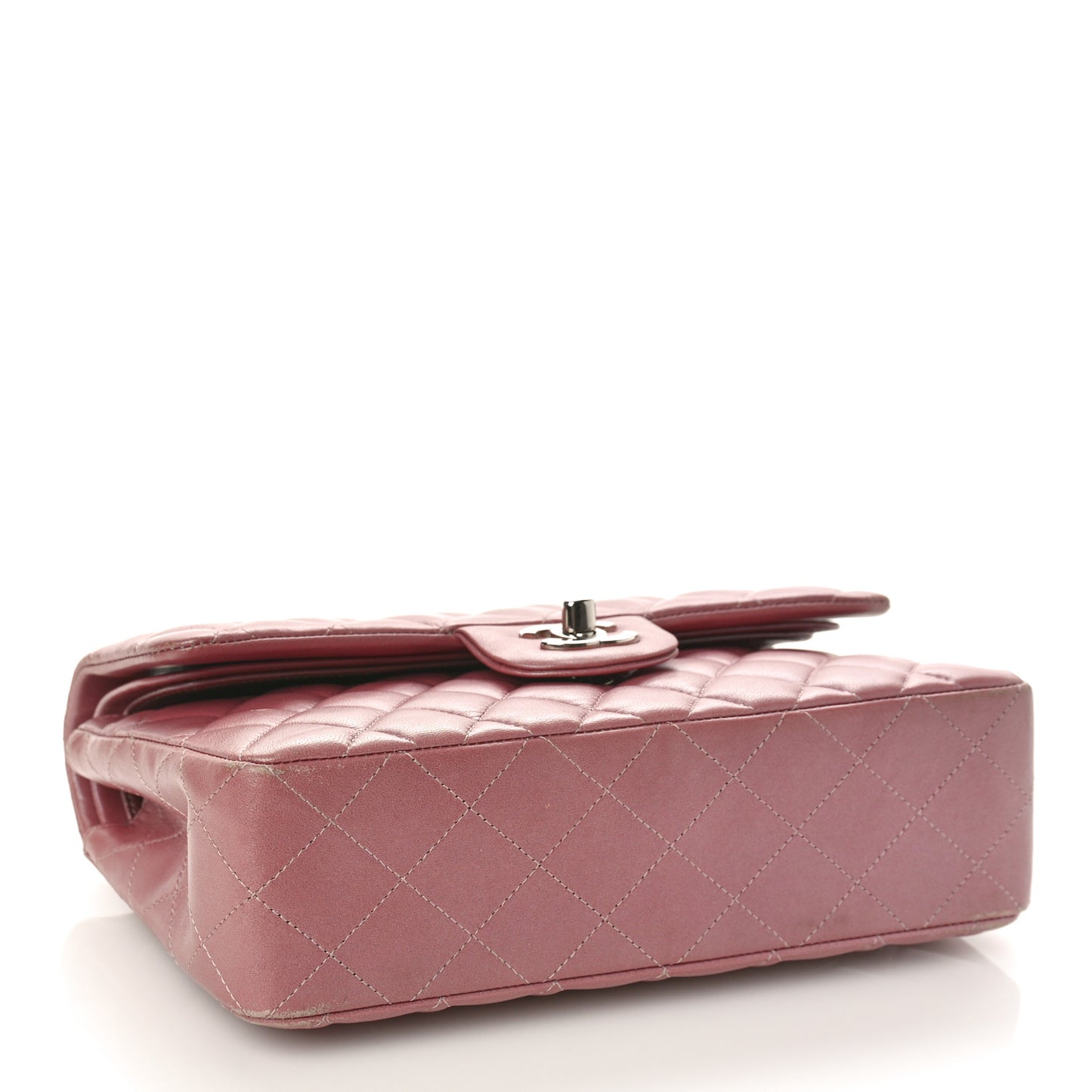 Metallic Lambskin Quilted Small Double Flap Pink