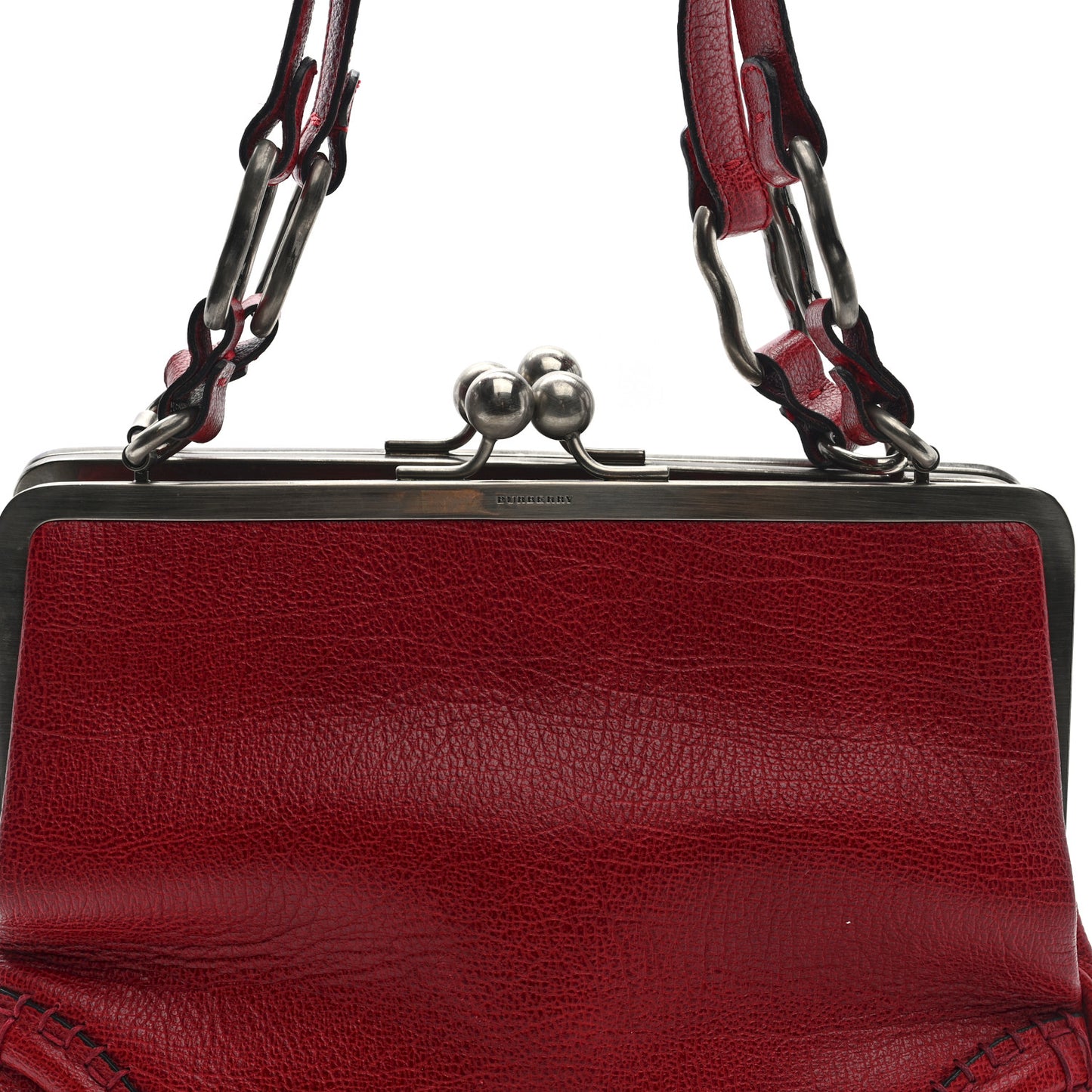 Goatskin Kiss Lock Frame Shoulder Bag Red