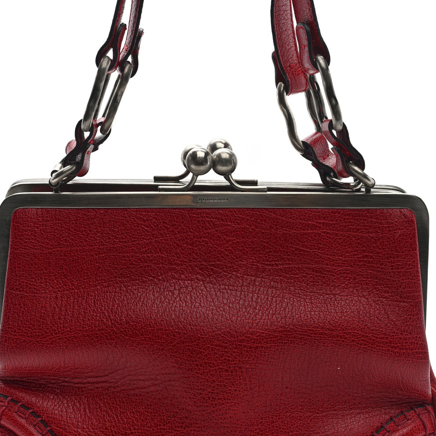 Burberry Goatskin Kiss Lock Frame Shoulder Bag Red 10 of 12