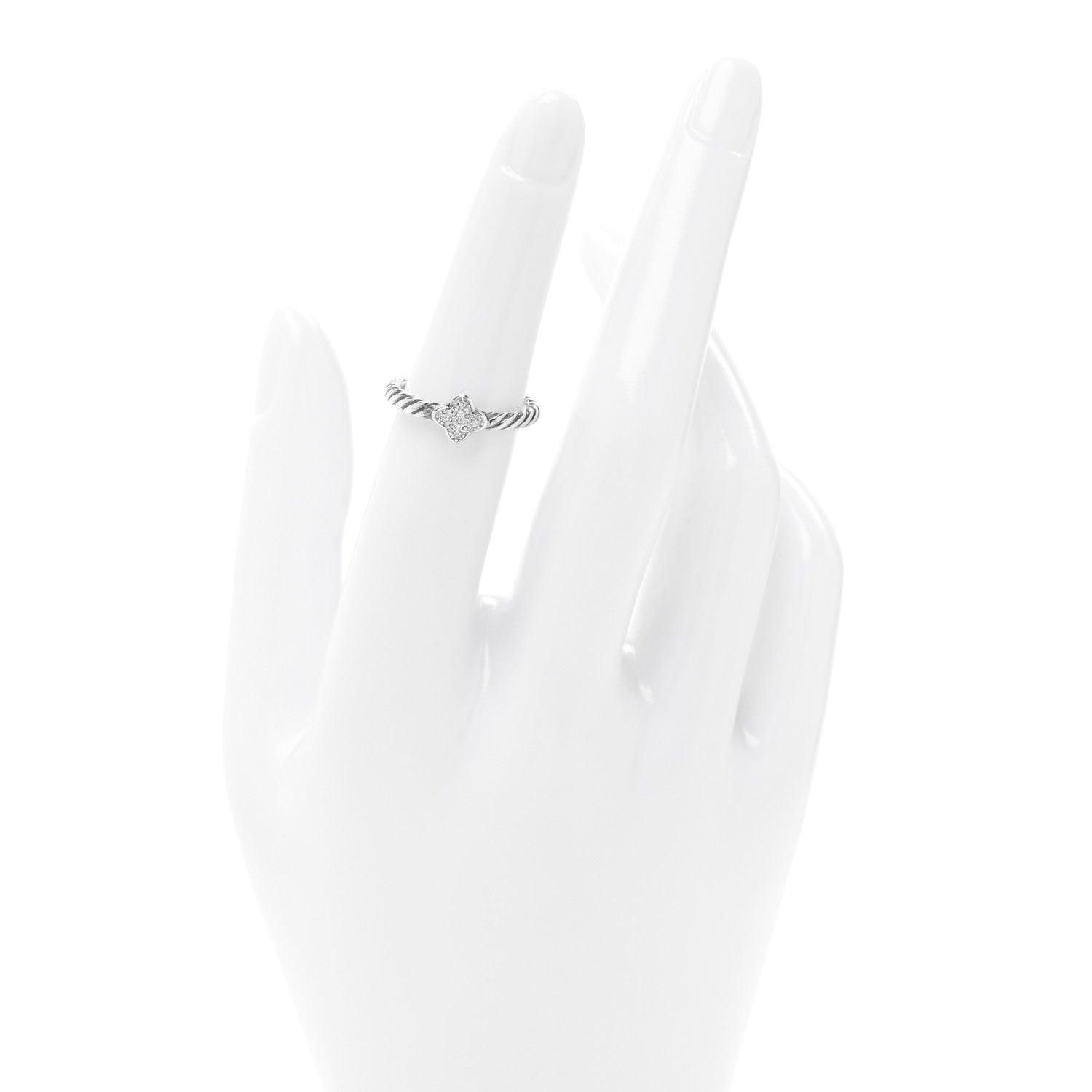 David Yurman Sterling Silver Diamond Quatrefoil Ring 50 5.25 2 of 4