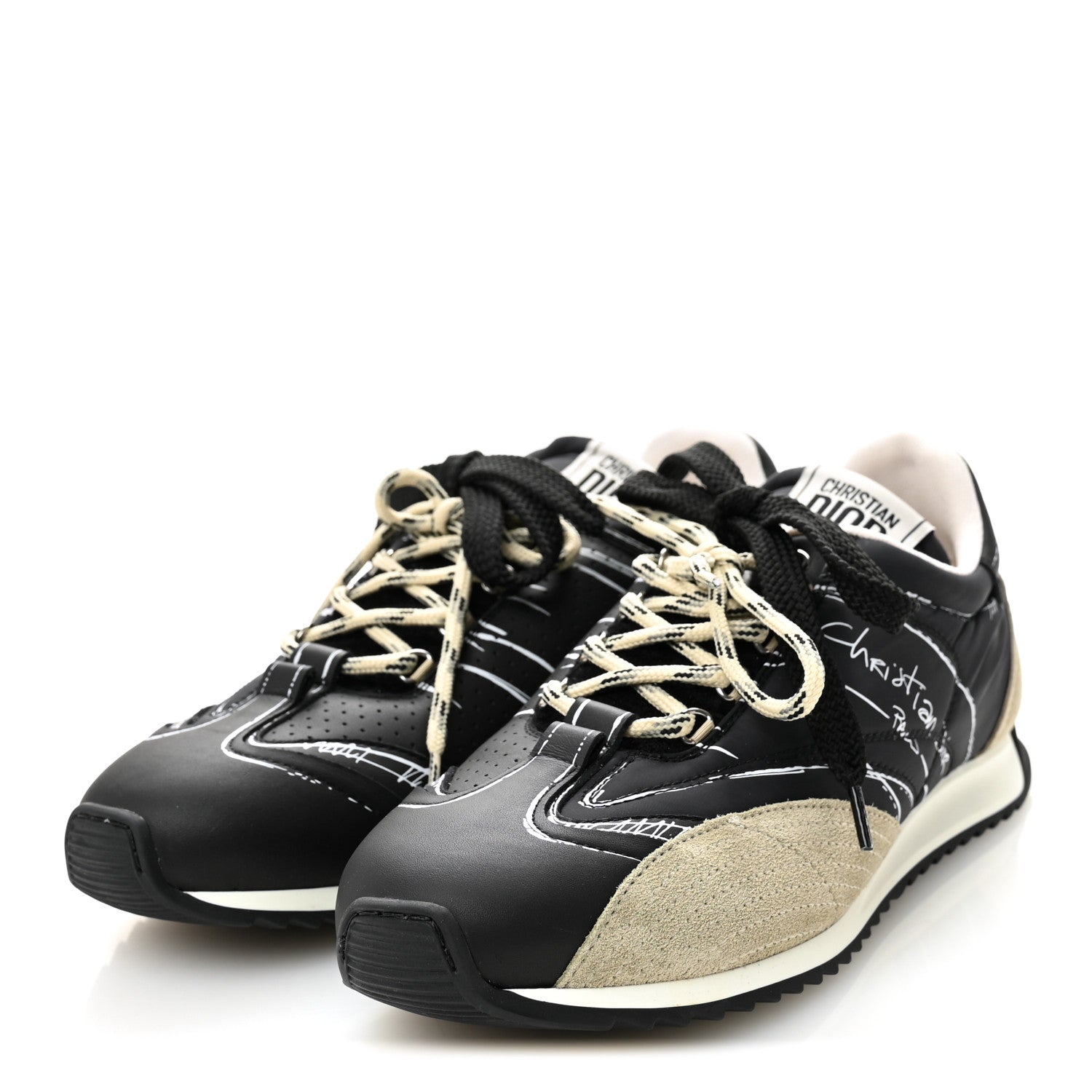 Christian Dior Calfskin Nylon Womens D-Sketch Sneakers 39 Black 3 of 9