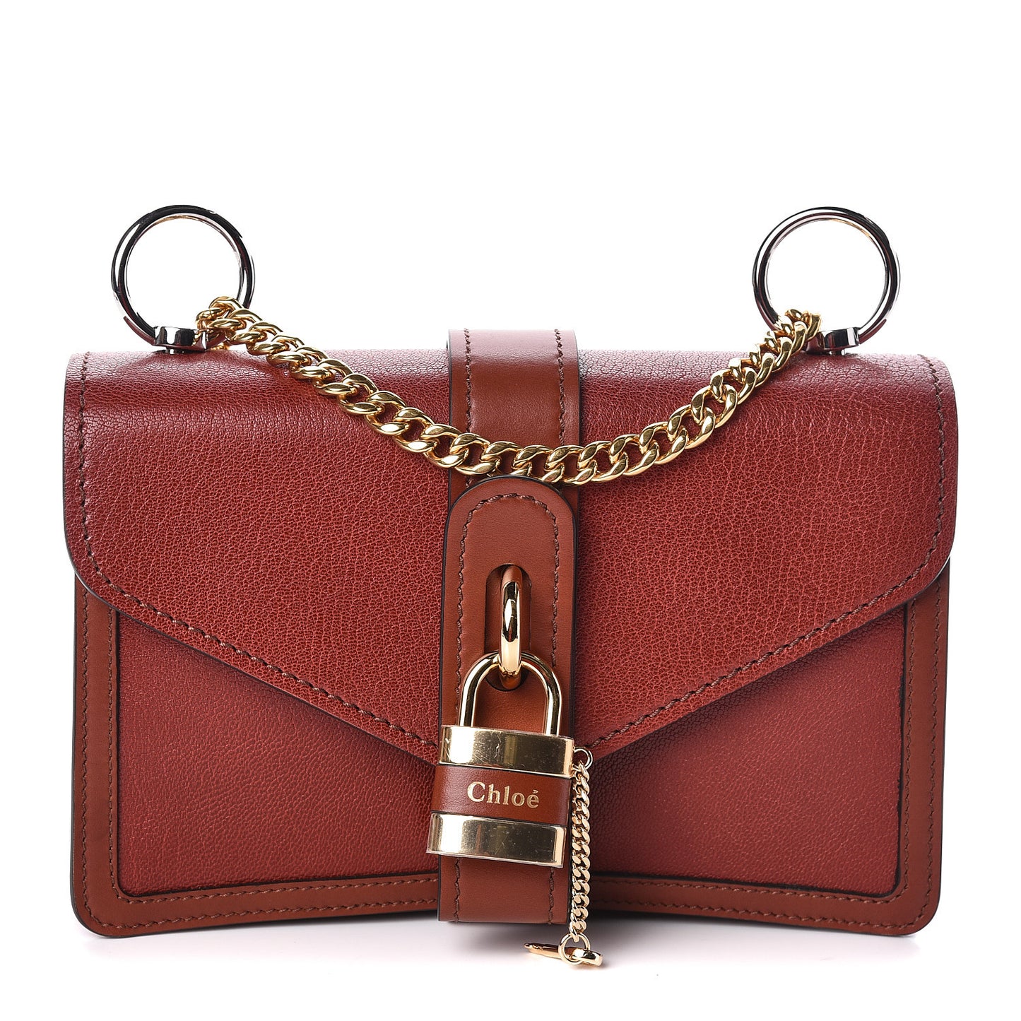 Shiny Goatskin Calfskin Aby Chain Shoulder Bag Sepia Brown